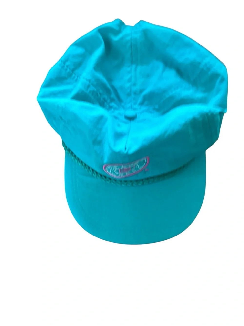 Vintage 80s Beaver Creek Ski Resort Nylon Rope Hat Teal Pink Neon Retro - Picture 2 of 7